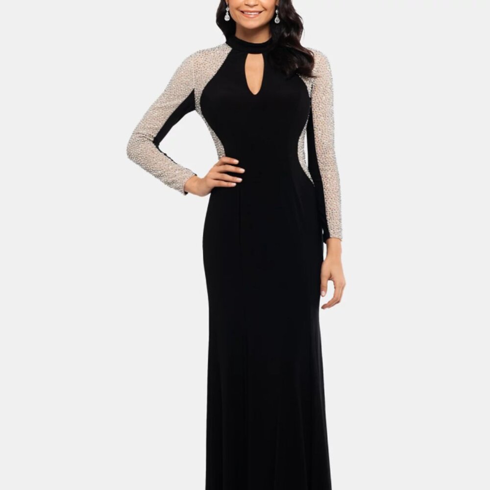 XSCAPE Embellished Mock-Neck Illusion Prom Gown Size 2
